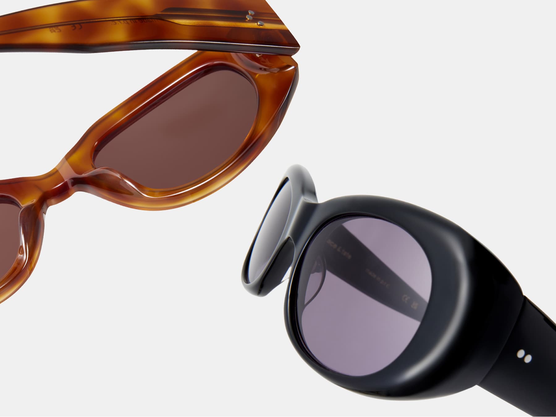 Ace & Tate | Two pairs of sunglasses showcase bold retro designs with chunky acetate frames.